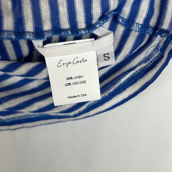 Enza Costa Womens Blue White Striped Linen Blend Short Sleeve Crew Neck Tee S - Picture 4 of 10